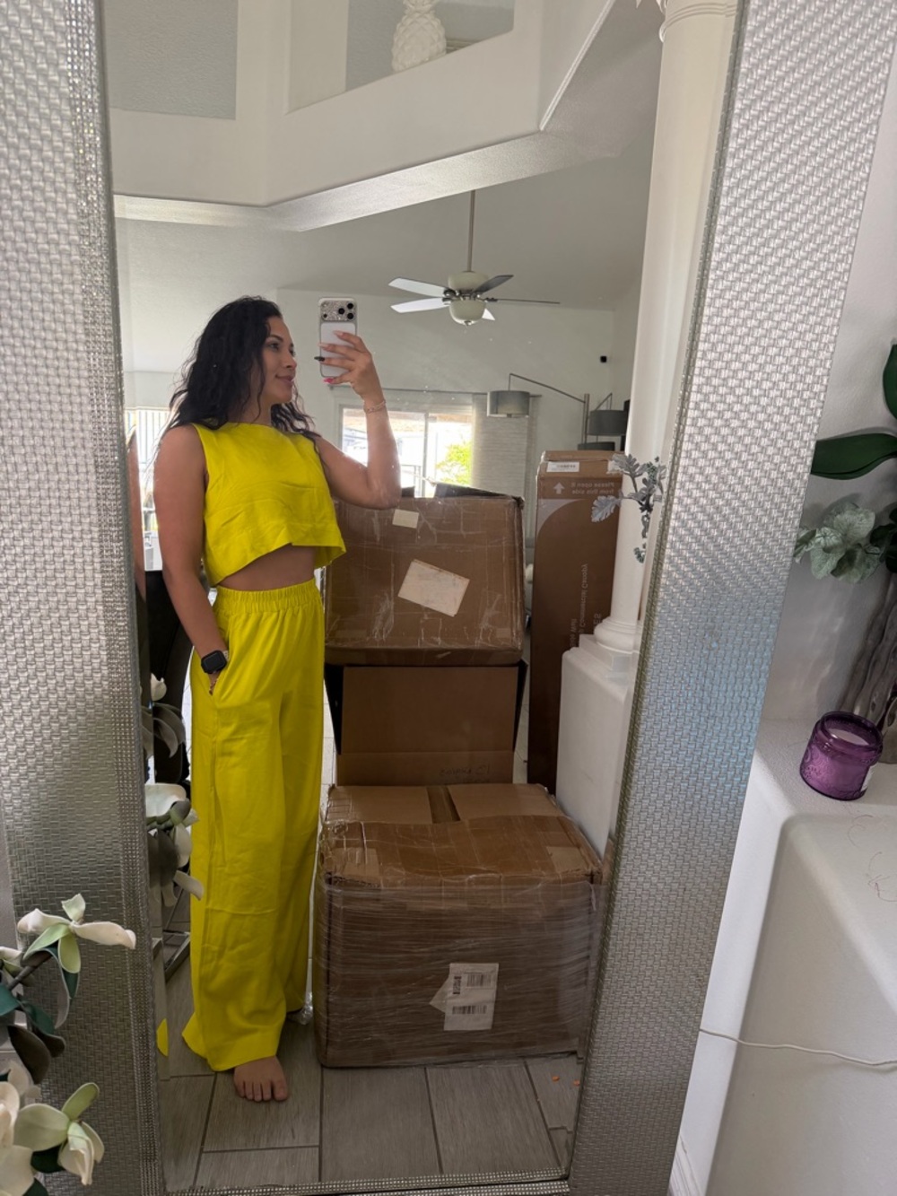 Women's Yellow Wide-Leg Lounge Pants Set by